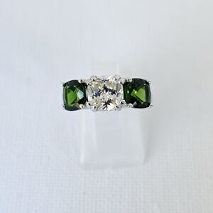 Three-Stone Green and White Gemstone Ring